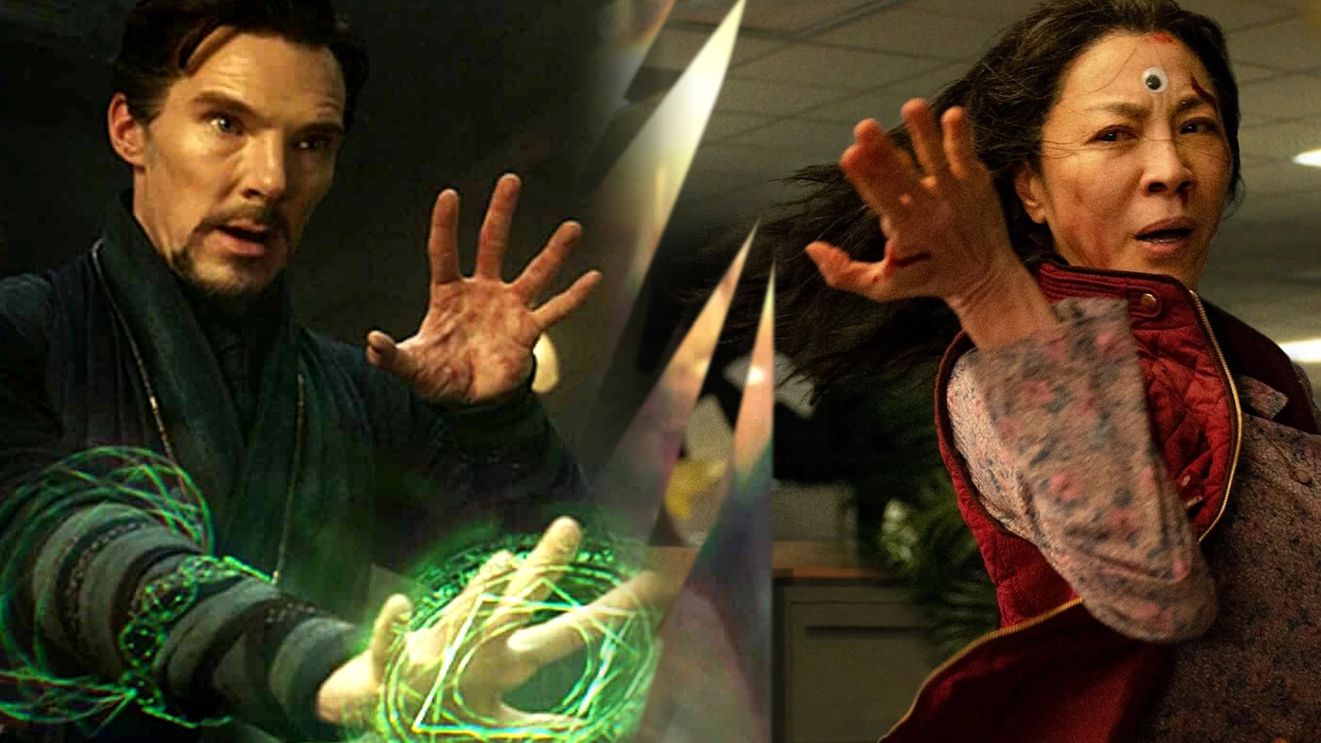 Collage of Dr. Strange and Evelyn from Everything Everywhere All at Once