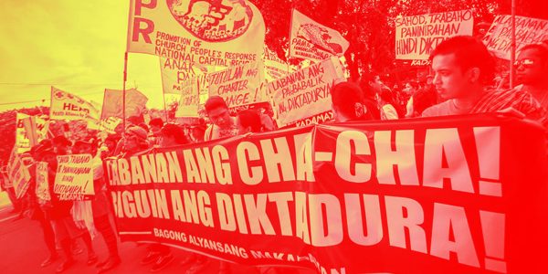 Protestors oppose charter change in the Philippines.